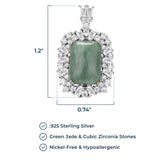 Genuine Green Jade Halo Necklace - Hypoallergenic Sterling Silver Necklace with 18-inch Rolo Chain and 2-inch Extender - Natural Jade Jewelry for Women