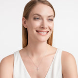 .925 Sterling Silver Gemstone or Cultured Pearl Classic Cross Pendant Necklace on 18" Chain - Choice of Birthstone Colors