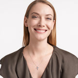 .925 Sterling Silver Gemstone or Cultured Pearl Classic Cross Pendant Necklace on 18" Chain - Choice of Birthstone Colors