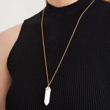 MORGAN & PAIGE Bronze 18K Gold, 14k Rose Gold or Rhodium Plated Hexagonal Crystal Pendant Necklace - Gold Necklace Healing Chakra Necklace for Women, Lab Created or Genuine Gemstones Gift 32"