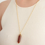 MORGAN & PAIGE Bronze 18K Gold, 14k Rose Gold or Rhodium Plated Hexagonal Crystal Pendant Necklace - Gold Necklace Healing Chakra Necklace for Women, Lab Created or Genuine Gemstones Gift 32"