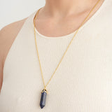 MORGAN & PAIGE Bronze 18K Gold, 14k Rose Gold or Rhodium Plated Hexagonal Crystal Pendant Necklace - Gold Necklace Healing Chakra Necklace for Women, Lab Created or Genuine Gemstones Gift 32"