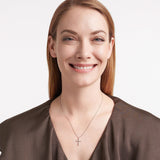 .925 Sterling Silver Gemstone or Cultured Pearl Classic Cross Pendant Necklace on 18" Chain - Choice of Birthstone Colors