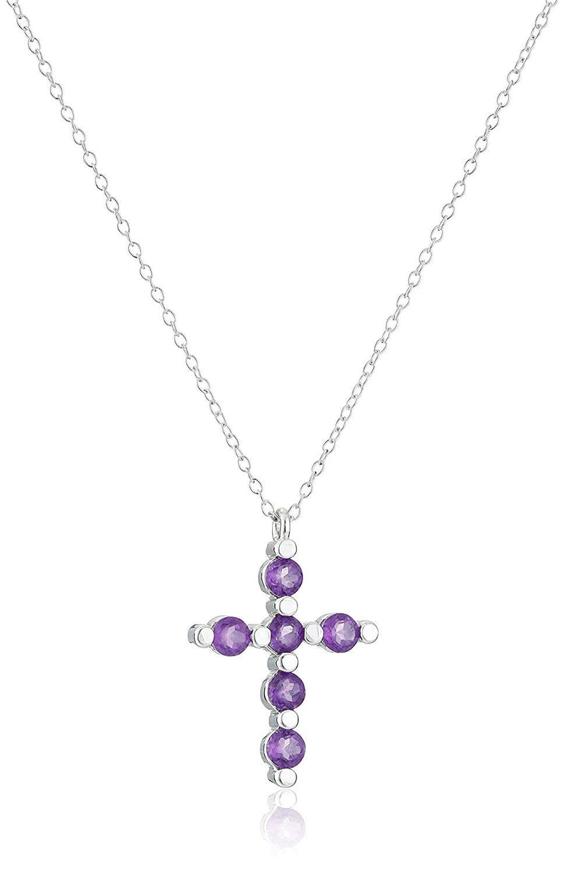 .925 Sterling Silver Gemstone or Cultured Pearl Classic Cross Pendant Necklace on 18" Chain - Choice of Birthstone Colors