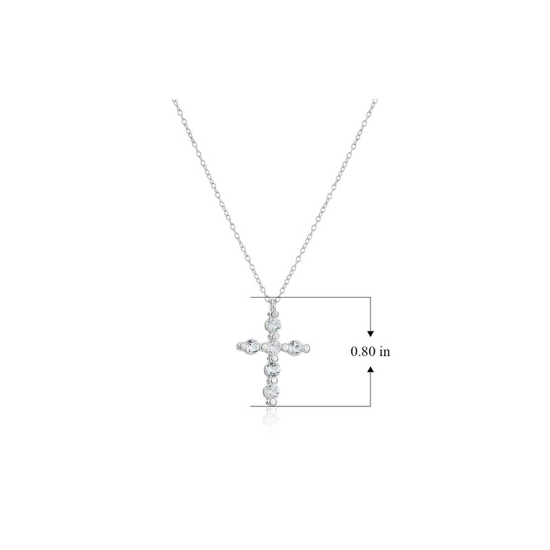 .925 Sterling Silver Gemstone or Cultured Pearl Classic Cross Pendant Necklace on 18" Chain - Choice of Birthstone Colors