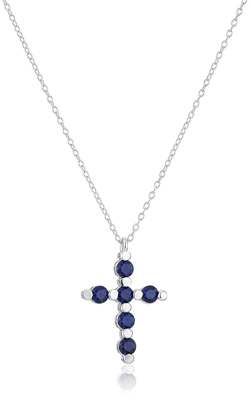 .925 Sterling Silver Gemstone or Cultured Pearl Classic Cross Pendant Necklace on 18" Chain - Choice of Birthstone Colors