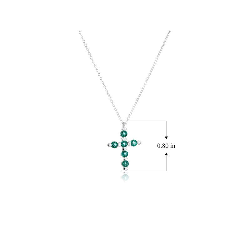.925 Sterling Silver Gemstone or Cultured Pearl Classic Cross Pendant Necklace on 18" Chain - Choice of Birthstone Colors