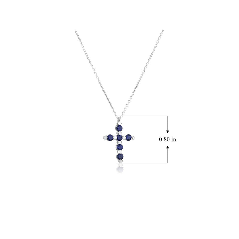 .925 Sterling Silver Gemstone or Cultured Pearl Classic Cross Pendant Necklace on 18" Chain - Choice of Birthstone Colors