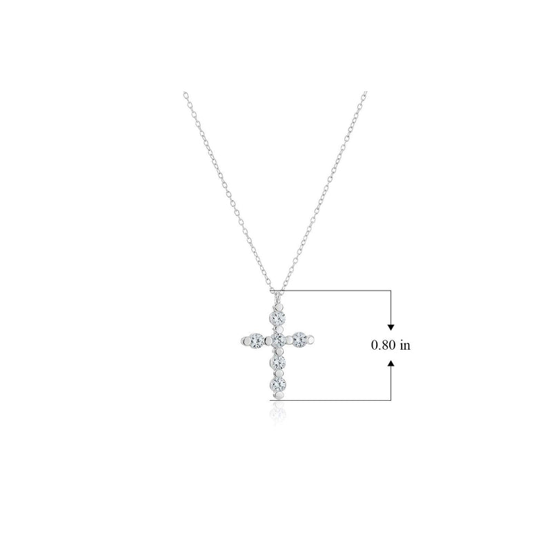 .925 Sterling Silver Gemstone or Cultured Pearl Classic Cross Pendant Necklace on 18" Chain - Choice of Birthstone Colors