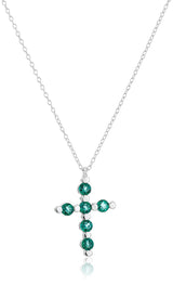 .925 Sterling Silver Gemstone or Cultured Pearl Classic Cross Pendant Necklace on 18" Chain - Choice of Birthstone Colors
