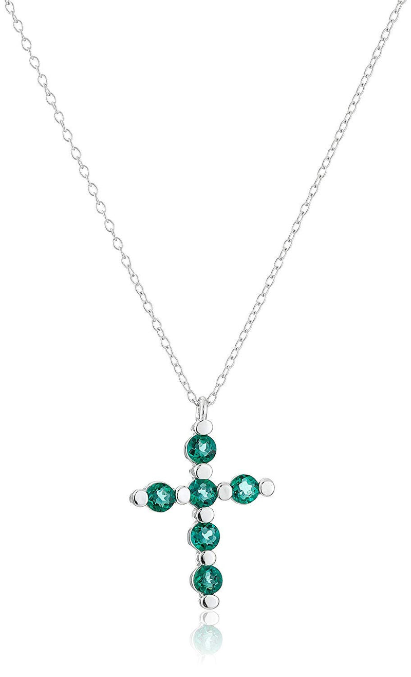 .925 Sterling Silver Gemstone or Cultured Pearl Classic Cross Pendant Necklace on 18" Chain - Choice of Birthstone Colors