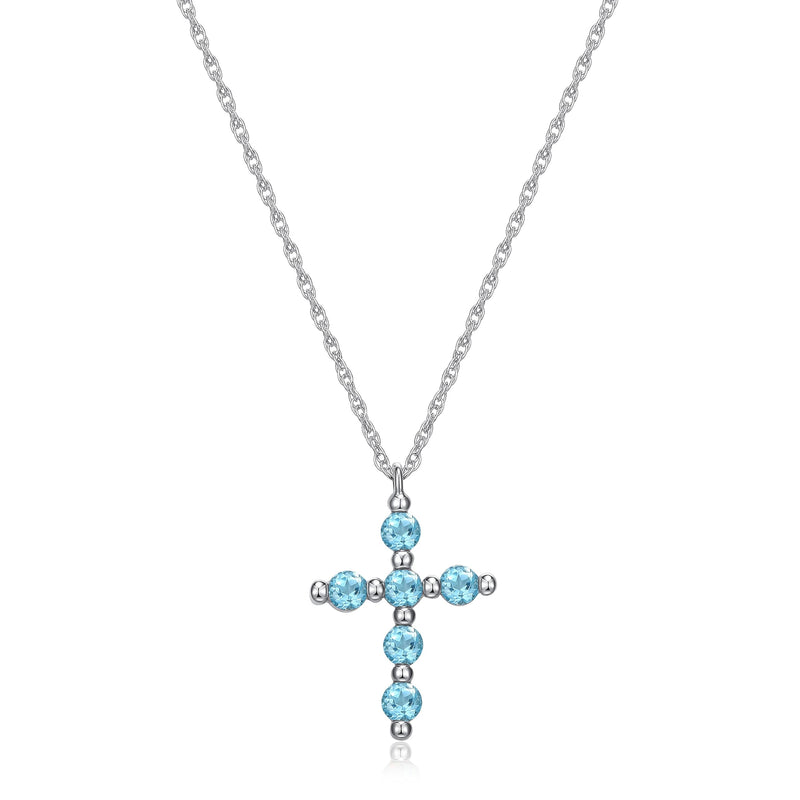 .925 Sterling Silver Gemstone or Cultured Pearl Classic Cross Pendant Necklace on 18" Chain - Choice of Birthstone Colors