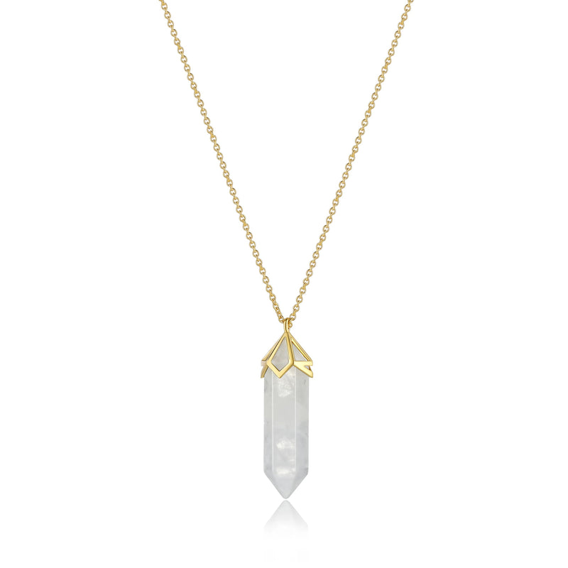 MORGAN & PAIGE Bronze 18K Gold, 14k Rose Gold or Rhodium Plated Hexagonal Crystal Pendant Necklace - Gold Necklace Healing Chakra Necklace for Women, Lab Created or Genuine Gemstones Gift 32"