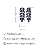 MORGAN & PAIGE .925 Sterling Silver Marquise Cut Gemstone Feather or Fern Leaf 1" Drop Earrings - Choice of Gem Color