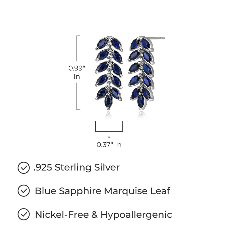 MORGAN & PAIGE .925 Sterling Silver Marquise Cut Gemstone Feather or Fern Leaf 1" Drop Earrings - Choice of Gem Color