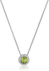 Rhodium Plated Sterling Silver Gemstone and Created White Sapphire Round Halo Earrings and Pendant Necklace Jewelry Set - Choice of Gem Colors