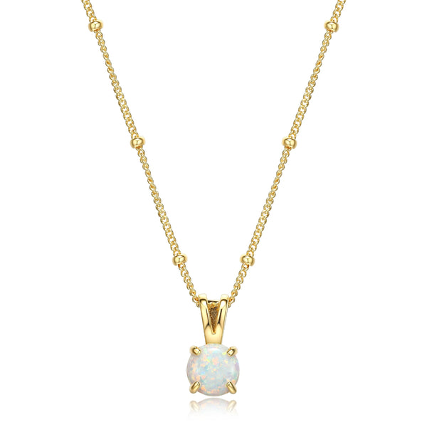MORGAN & PAIGE .925 Sterling Silver 18K Yellow or 14k Rose Gold Plated Created Opal Pendant Station Necklace for Women, Hypoallergenic Sterling Silver Necklace for Women, Dainty Jewelry for Her 18"