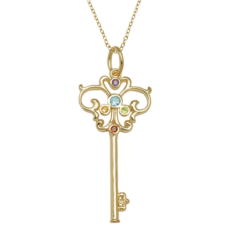 MORGAN & PAIGE 18K Yellow Gold Plated .925 Sterling Silver Genuine Multi Gemstone Key Pendant Necklace, 18"
