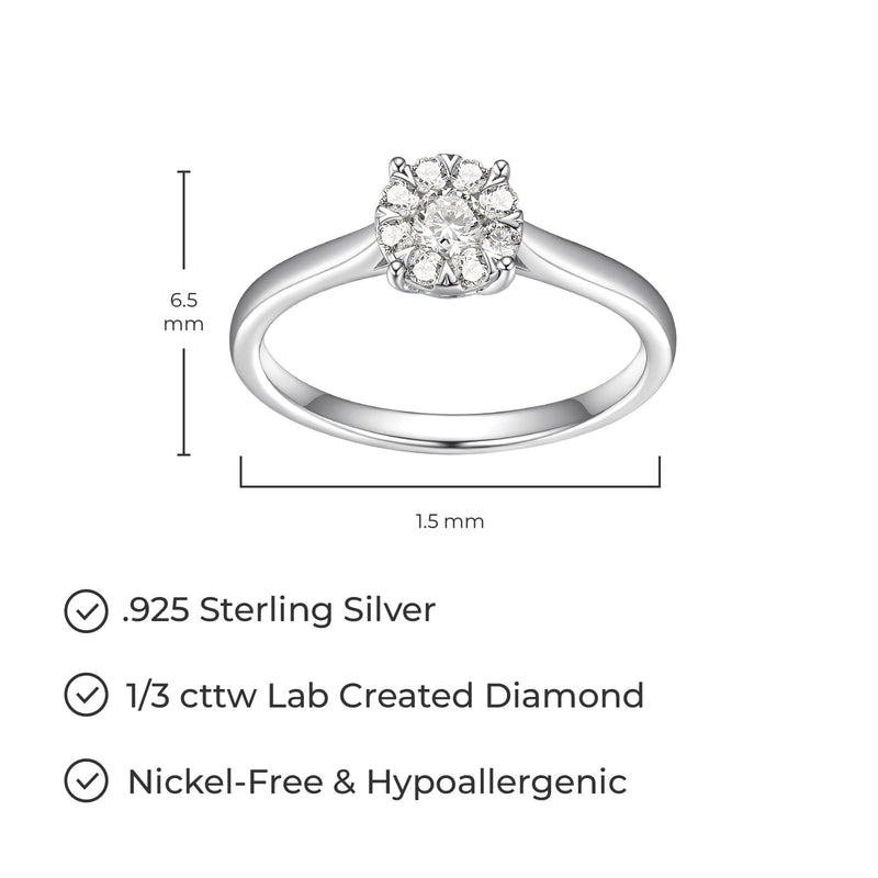 Rhodium-Plated Sterling Silver Ring 1/3 Carat Total Weight Lab