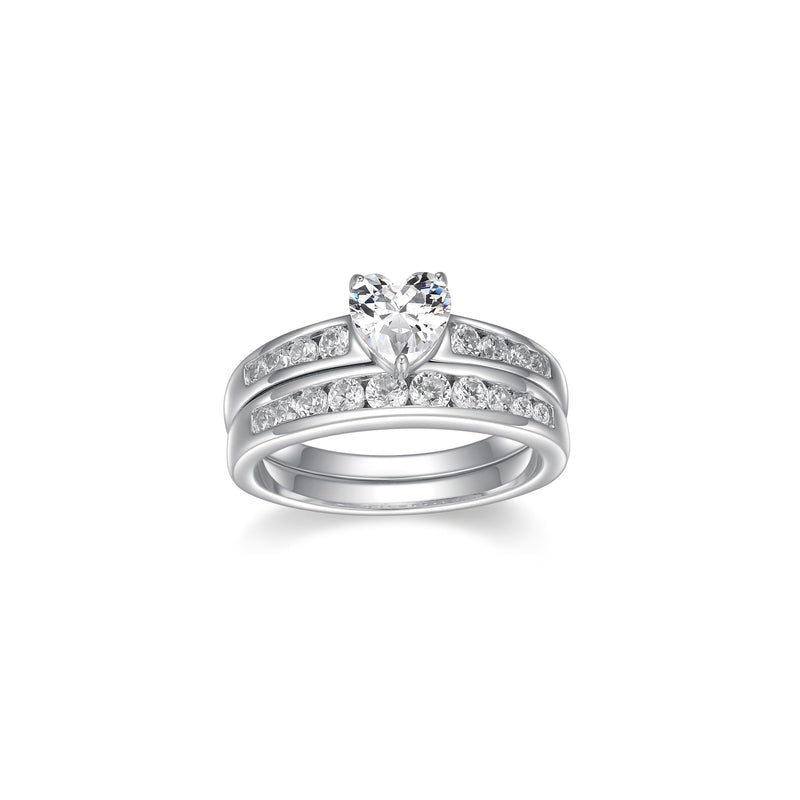 Morgan & Paige Bridal Ring Set - Channel-Set Heart Shaped Cubic Zirconia - 925 Platinum Plated Sterling Silver Wedding and Engagement Ring Set For Women