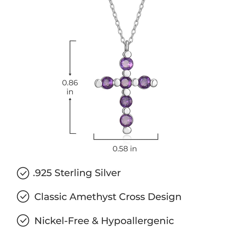 .925 Sterling Silver Gemstone or Cultured Pearl Classic Cross Pendant Necklace on 18" Chain - Choice of Birthstone Colors