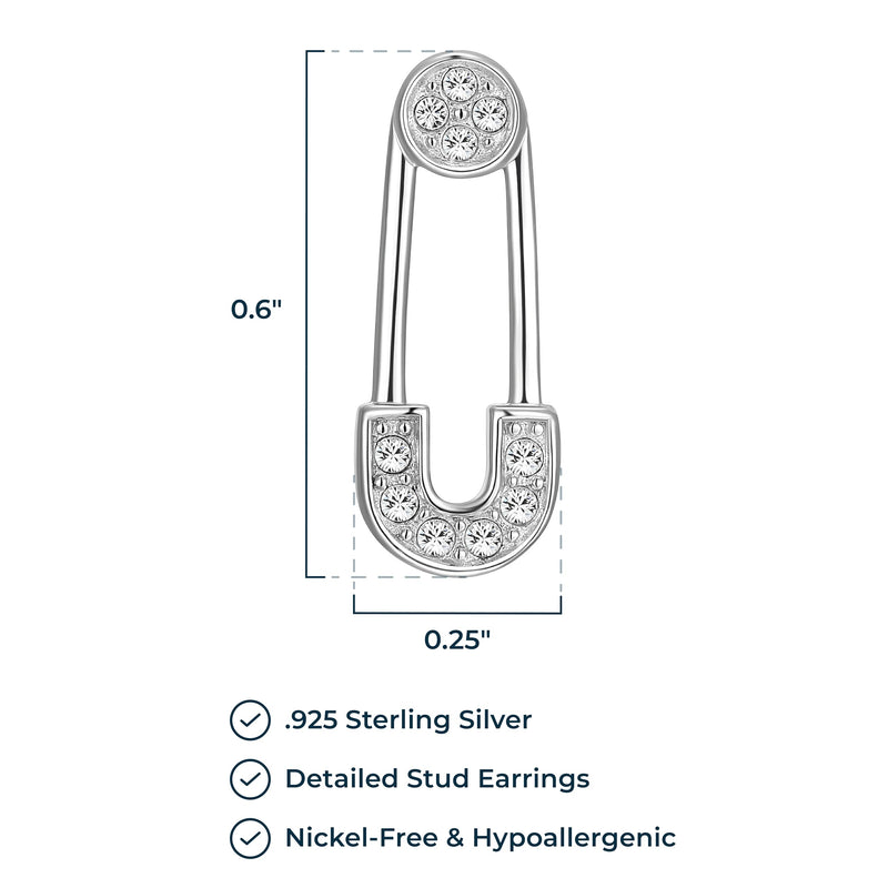 MORGAN & PAIGE Sterling Silver Safety Pin Stud Post Earrings Made with Crystal