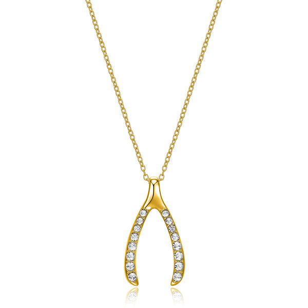 MORGAN & PAIGE 925 Sterling Silver 1" Wishbone Pendant Necklace on 18" Chain - Rose Gold/Yellow Gold/Silver