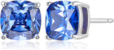 Platinum Plated Sterling Silver Cushion Cut 7mm Cubic Zirconia Stud Earrings