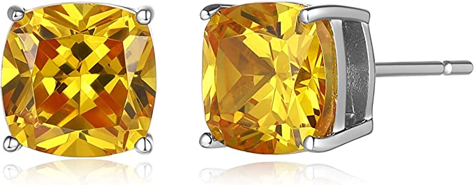 Platinum Plated Sterling Silver Cushion Cut 7mm Cubic Zirconia Stud Earrings