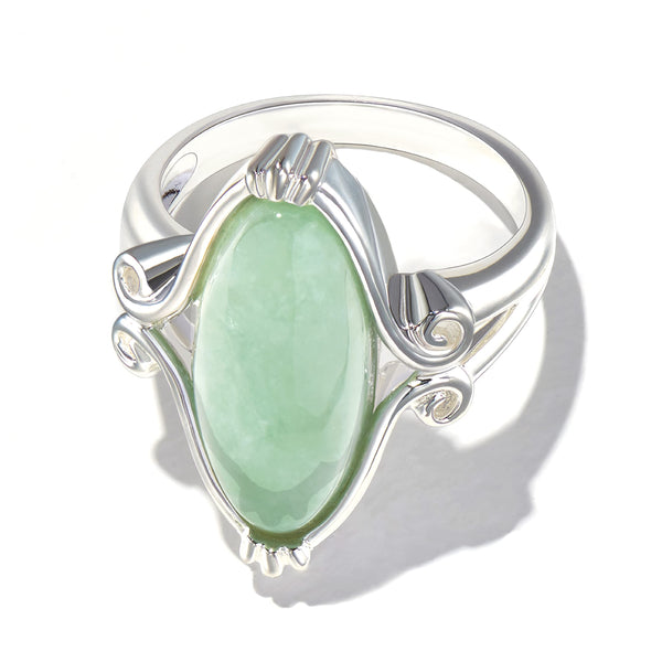 MORGAN & PAIGE .925 Sterling Silver Genuine Green Jade Rings for Women - Vintage Celtic Oval Jade Stone Statement Rings Scrollwork Setting, Hypoallergenic Sterling Silver Rings Women Size 5-9