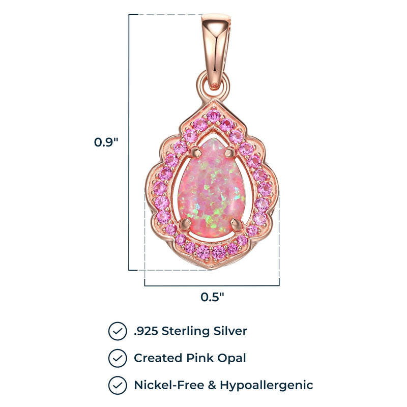 MORGAN & PAIGE 14k Rose Gold Plated Sterling Silver Created Pink Opal and Created Pink Sapphire Halo Pendant Necklace, 18"
