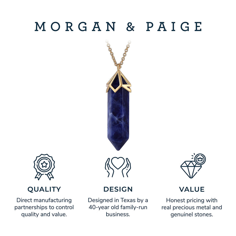 MORGAN & PAIGE Bronze 18K Gold, 14k Rose Gold or Rhodium Plated Hexagonal Crystal Pendant Necklace - Gold Necklace Healing Chakra Necklace for Women, Lab Created or Genuine Gemstones Gift 32"