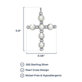 .925 Sterling Silver Gemstone or Cultured Pearl Classic Cross Pendant Necklace on 18" Chain - Choice of Birthstone Colors
