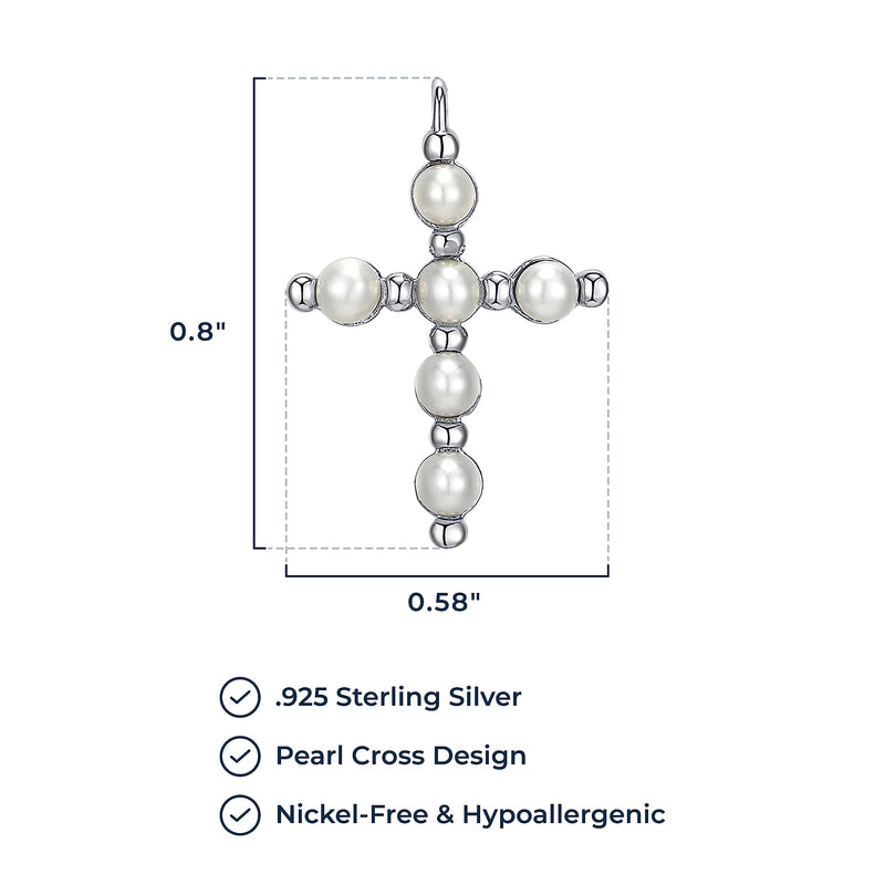 .925 Sterling Silver Gemstone or Cultured Pearl Classic Cross Pendant Necklace on 18" Chain - Choice of Birthstone Colors