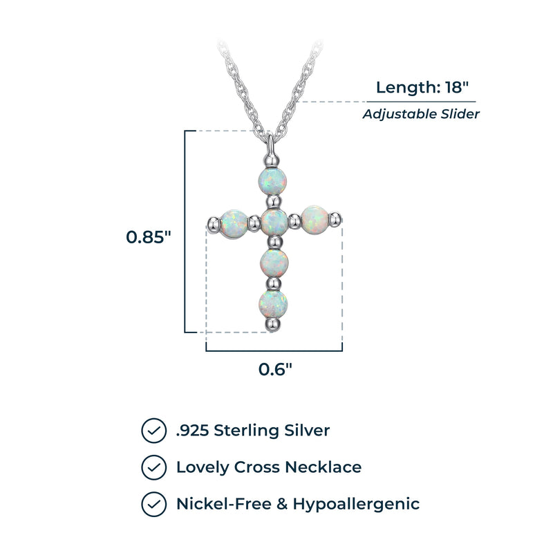 .925 Sterling Silver Gemstone or Cultured Pearl Classic Cross Pendant Necklace on 18" Chain - Choice of Birthstone Colors