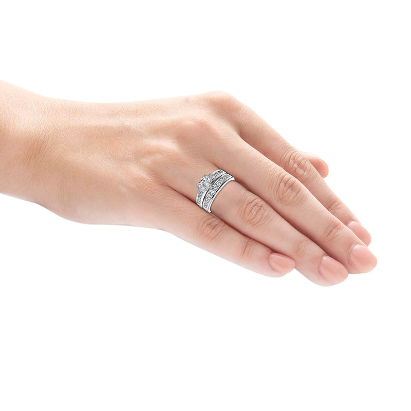 Morgan & Paige Bridal Ring Set - Channel-Set Heart Shaped Cubic Zirconia - 925 Platinum Plated Sterling Silver Wedding and Engagement Ring Set For Women