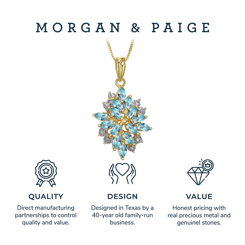 MORGAN & PAIGE 18K Yellow Gold Plated 925 Sterling Silver Diamond-Accented Gemstone Birthstone Cluster Pendant Necklace, 18"