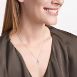 .925 Sterling Silver Gemstone or Cultured Pearl Classic Cross Pendant Necklace on 18" Chain - Choice of Birthstone Colors