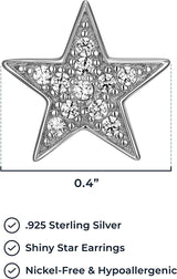 Sterling Silver Cubic Zirconia Pave Star Stud Earrings or Pendant Necklace