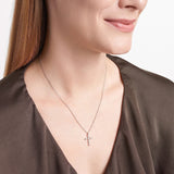 .925 Sterling Silver Gemstone or Cultured Pearl Classic Cross Pendant Necklace on 18" Chain - Choice of Birthstone Colors