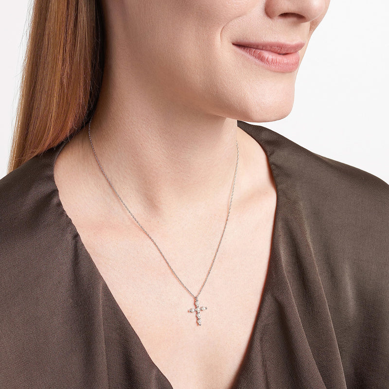 .925 Sterling Silver Gemstone or Cultured Pearl Classic Cross Pendant Necklace on 18" Chain - Choice of Birthstone Colors