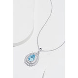 925 Sterling Silver December Birthstone Genuine Sky Blue Topaz and White Topaz Double Halo Teardrop Pendant Necklace, 18"