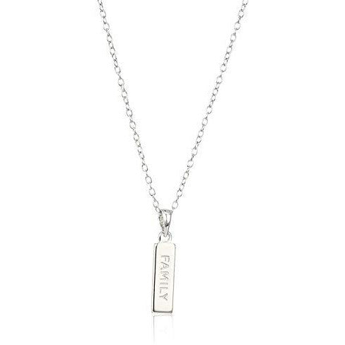 Dainty 925 Sterling Silver "Family" Vertical Bar Sentiment Pendant Necklace With 16" Cable Chain and 2" Extender