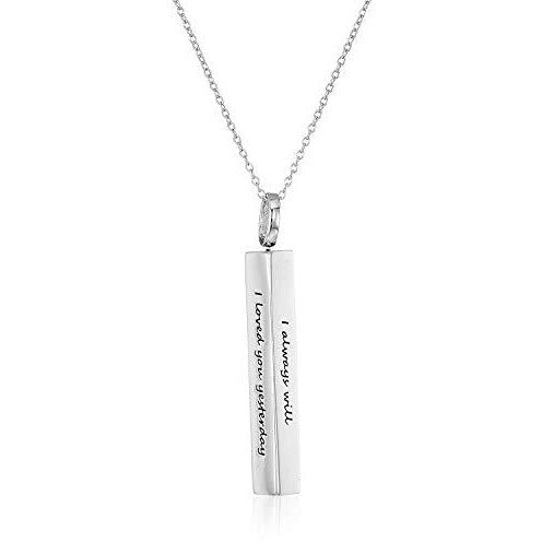 Rhodium Plated 925 Sterling Silver "I Loved You Yesterday, I Love You Still, I Always Have, I Always Will" Bar Pendant Necklace With 18" Cable Chain