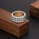 Room101 Matte Finish Stainless Steel 10mm Mens Spike Ring, Size 11