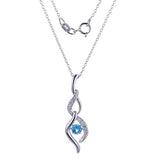 Sterling Silver Created White Sapphire and Genuine Swiss Blue Topaz Pendant Necklace, 18"