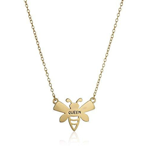 18k Yellow Gold Plated Sterling Silver "Queen" Bee Necklace, 18"