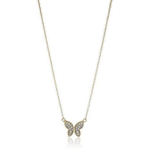 10K Yellow Gold and Diamond 18” Butterfly Necklace