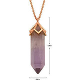 14K Rose Gold Plated Cape Amethyst Crystal 40x10mm Hexagonal Point Pendulum Chakra Pendant Necklace, 32+2"