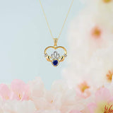 18K Yellow Gold-Plated .925 Sterling Silver Lab-Grown Blue Sapphire Diamond-Accented 1" Claddagh Heart Pendant Necklace on 18" Chain - September Birthstone